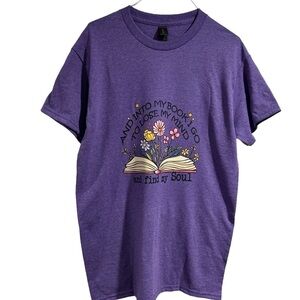 Book shirt small woman 100% cotton purple bookworm handmade NEW